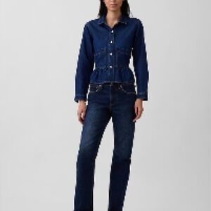 NEW! GAP Midrise Straight Ankle Cropped Dark Wash Denim Jean Size 14 32W / 27L